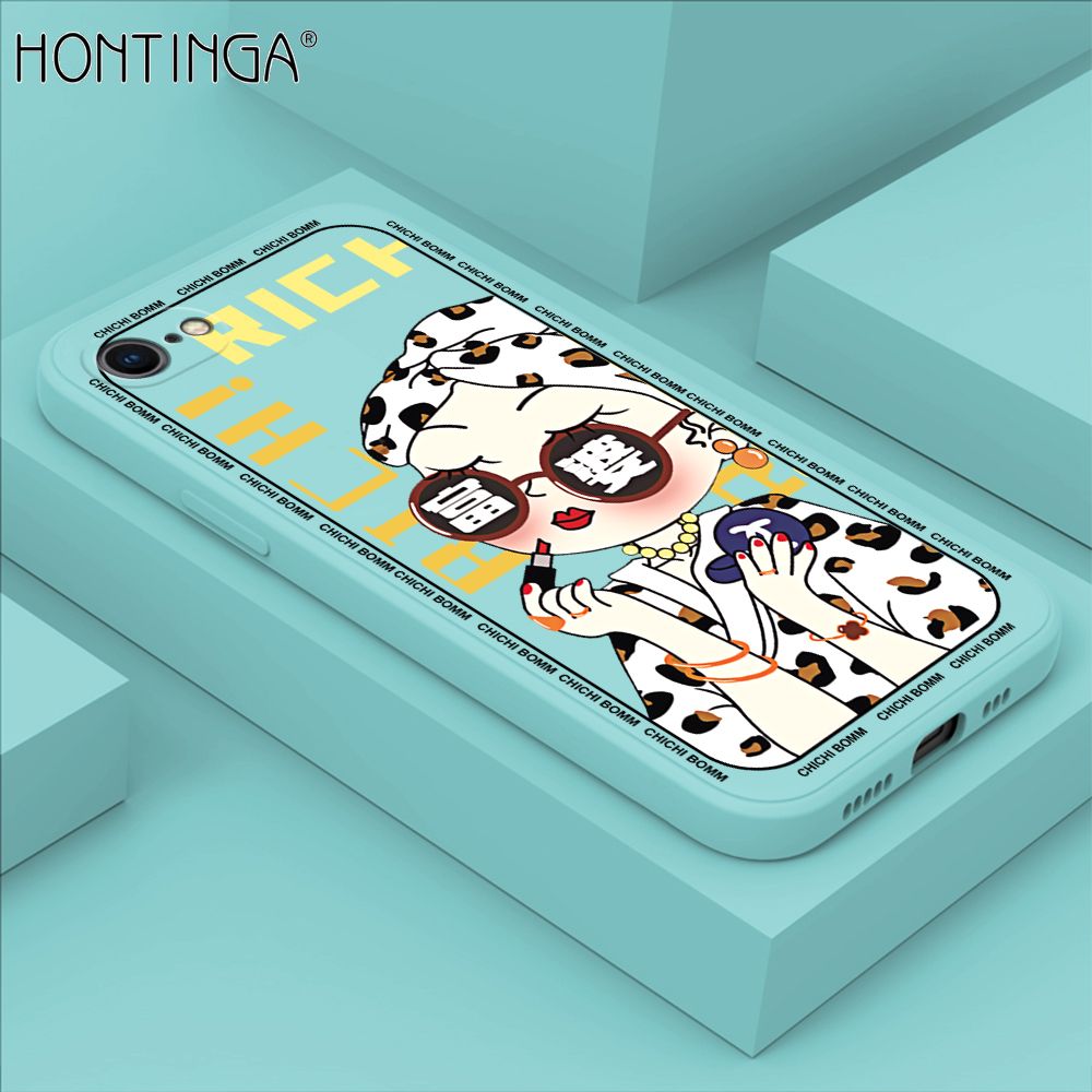 Hontinga for iPhone 7 / 8 / SE 2020 / SE 2022 Case Fashion Sunglasses Rich Girl Phone Case Phone Case Soft Square Edge Silicone Cases Full Lens Cover Shockproof Protection Cover
