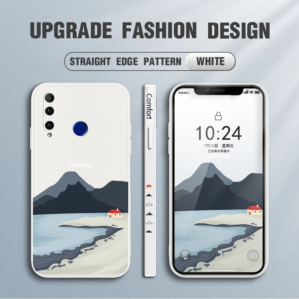 Jizetin for Honor 20 Lite Case Mount Fuji Design Side Design Phone Case Square Edge Pattern Liquid Silicone Cases Full Cover Camera Shockproof Protective Case