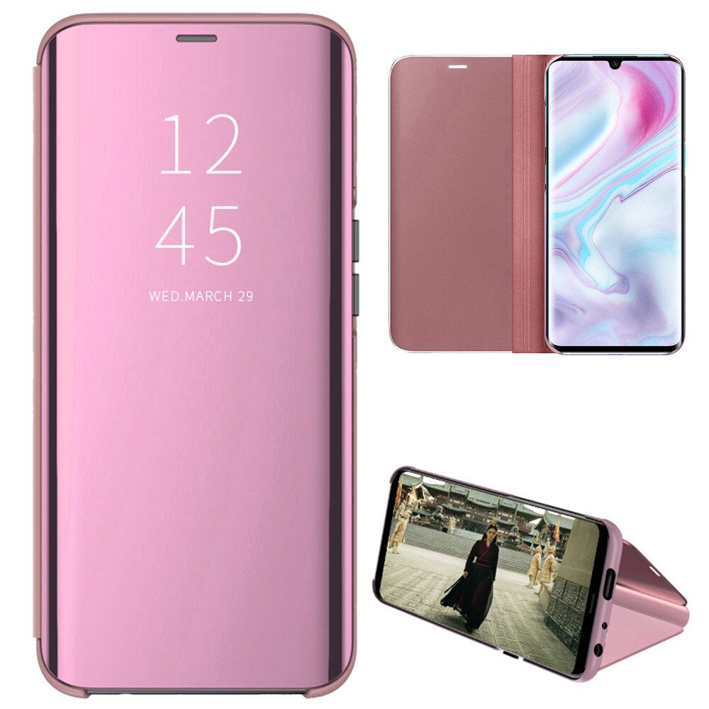 For Xiaomi Mi CC9 Pro Mirror Plating Hard PC -PU Leather Translucent Standing View Case Cover