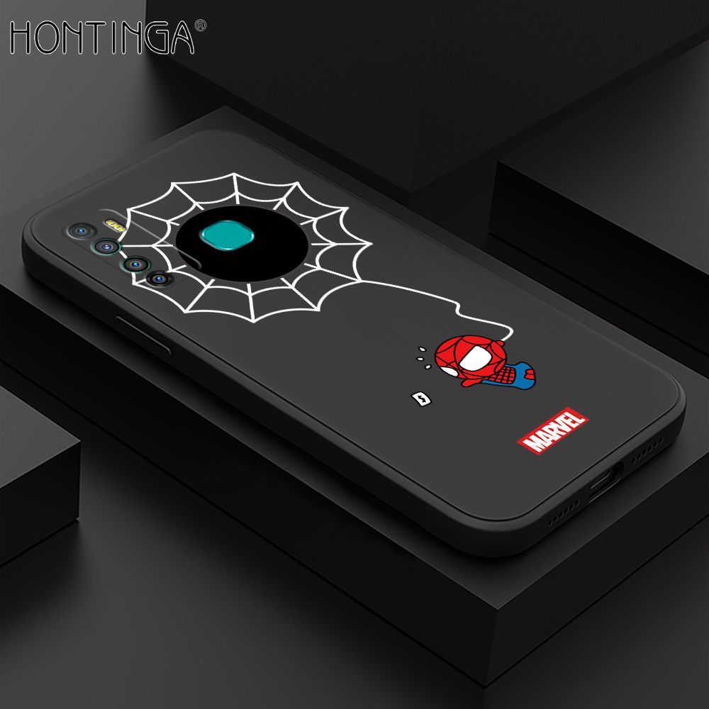 Hontinga for Infinix Hot 9 Back Cover Cartoon Spiderman Design Soft Phone Case Square Edge Liquid Silicone Cases