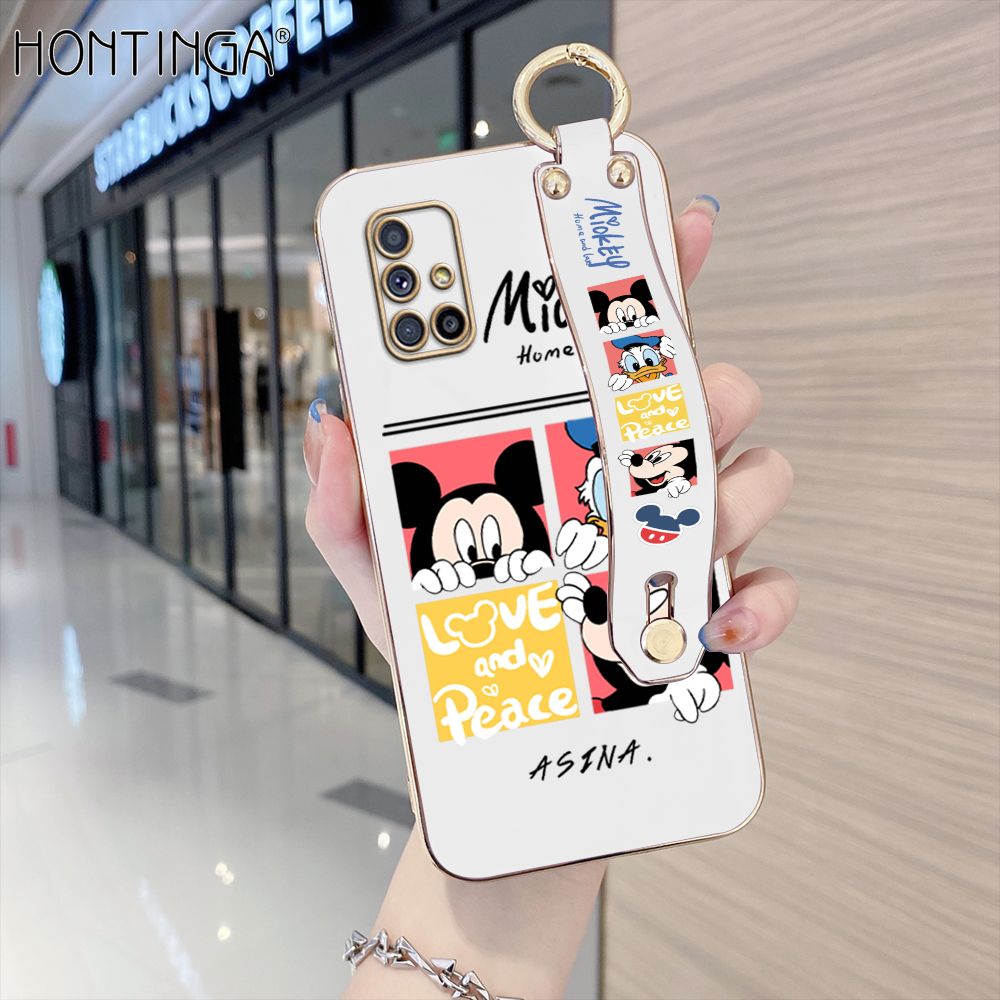 Hontinga for Samsung Galaxy M51 Back Cover With Wristband Luxury 6D Plating Cartoon Case Soft Silicone Square Phone Cases