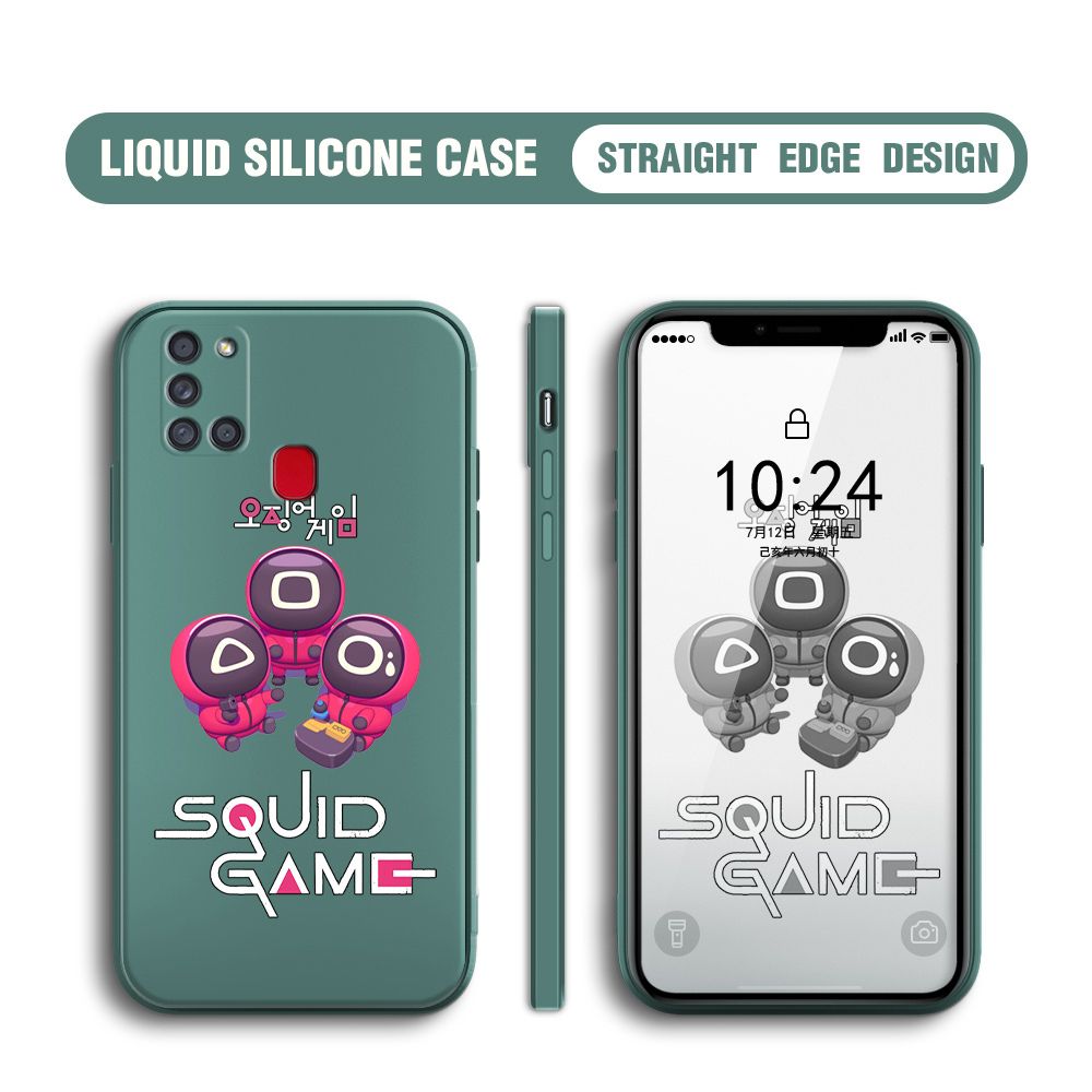 Jizetin for Samsung Galaxy A21S Case Cute Cartoon Cute Squid Character Phone Cover Square Liquid Silicone Shockproof Phone Protective Case