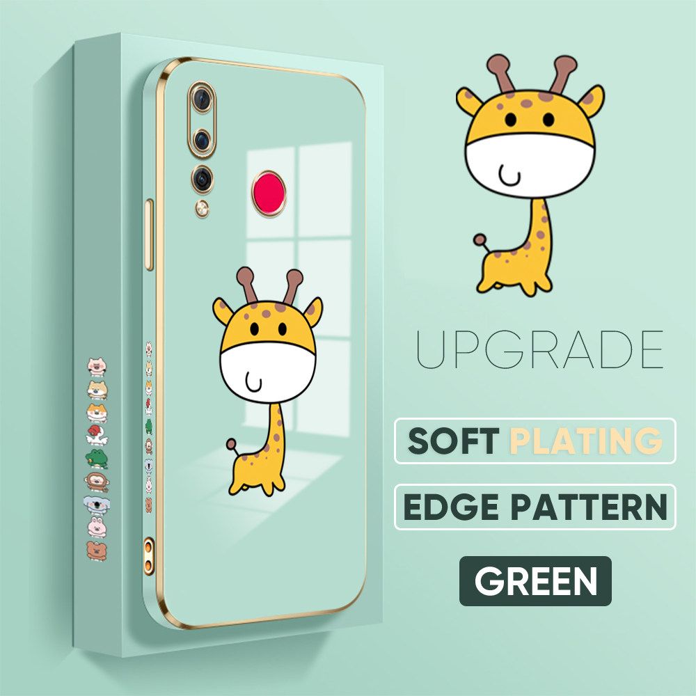 TA for Huawei Nova 4 Back Cover + Free Lanyard Mini Giraffe Luxury 6D Plating Case Side Pattern Soft Silicone Square Phone Cases