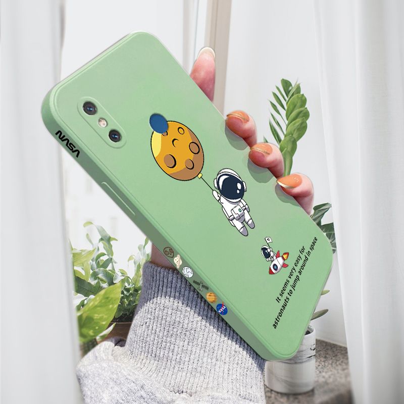 AMORVOR for Xiaomi MI 8 Back Cover Cartoon Astronautn Side design Soft Case Liquid Silicone Phone Cases