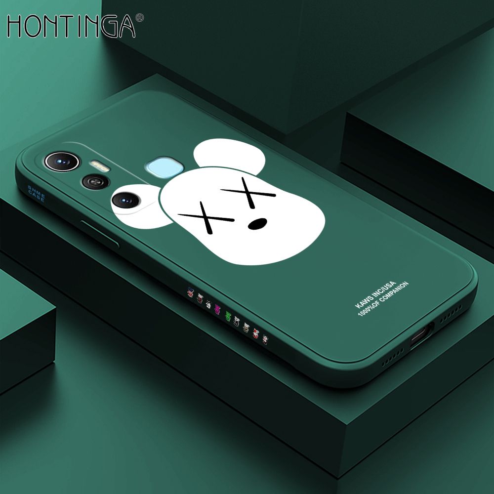 Hontinga for Infinix Hot 11 Case Side Design Violent Bear Head Back Cover Soft Square Edge Pattern Liquid Silicone Trend Phone Cases
