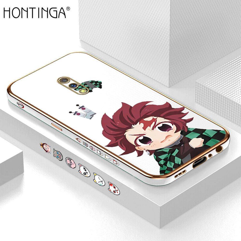 Hontinga for Realme X OPPO K3 Back Cover + Free Lanyard Luxury 6D Plating Cartoon Anime Tanjirou Side Pattern Case Soft Silicone Square Mobile Cover