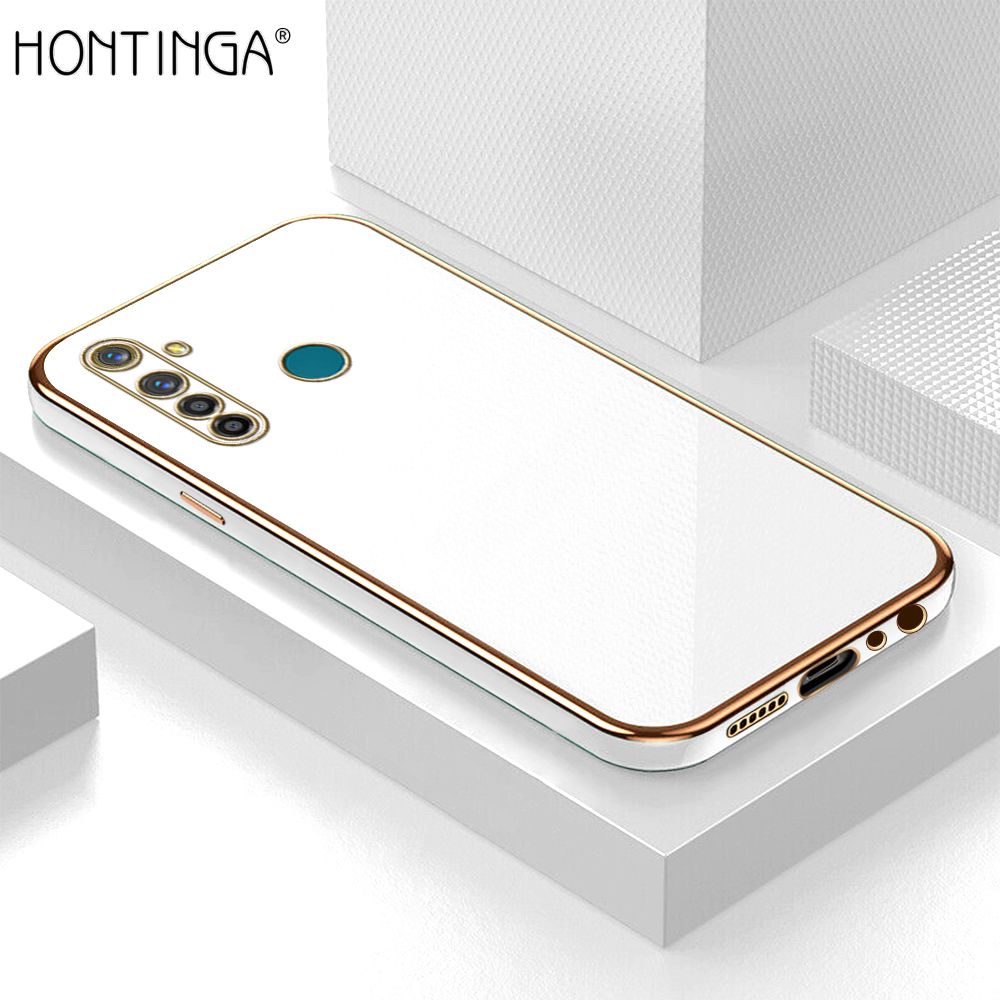 Hontinga for Realme 5 Pro Case + Free Lanyard Luxury 6D Plating Soft Back Cover Silicone Square Frame Shiny Bling Phone Cases