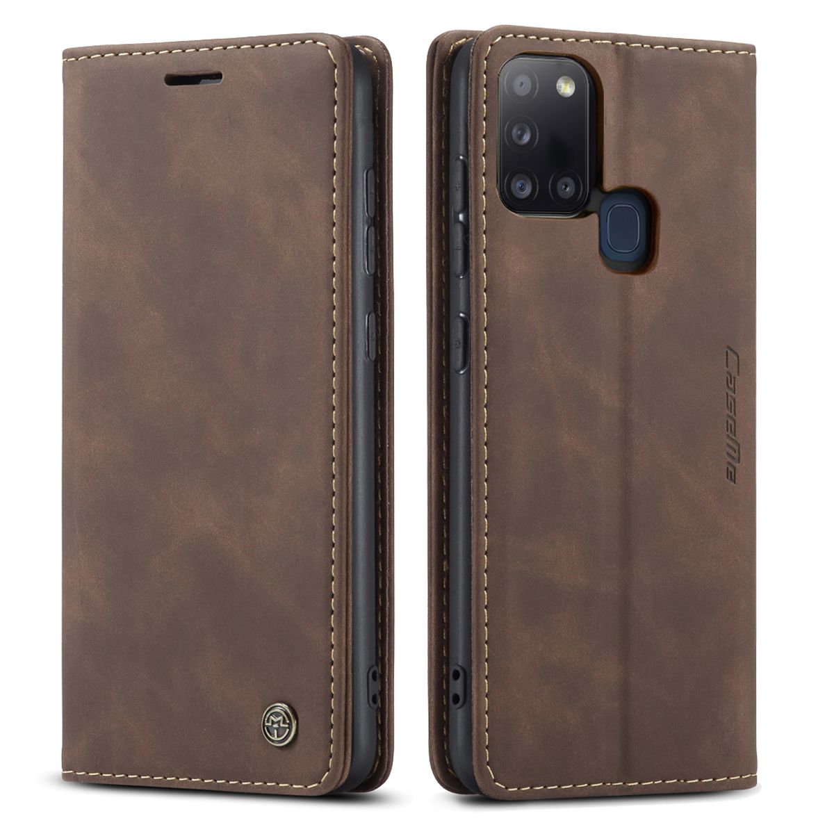 For Samsung Galaxy A21S Retro PU Leather TPU Inner Wallet Case Card Slots Magnetic Closure Flip Stand Casing Cover