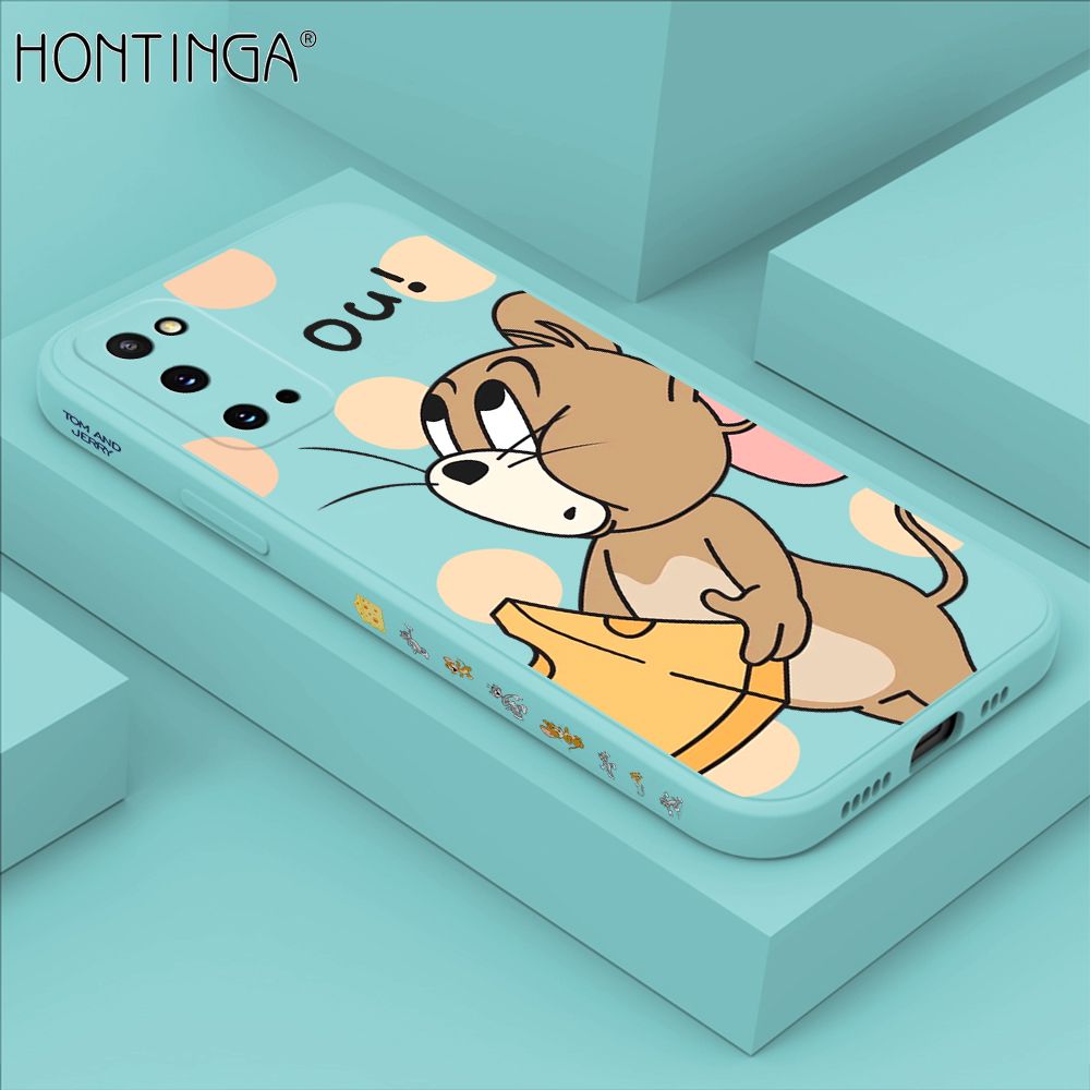 Hontinga for Samsung S20 Case Side Design Cute Cartoon Mouse Back Cover Soft Square Edge Pattern Liquid Silicone Trend Phone Cases