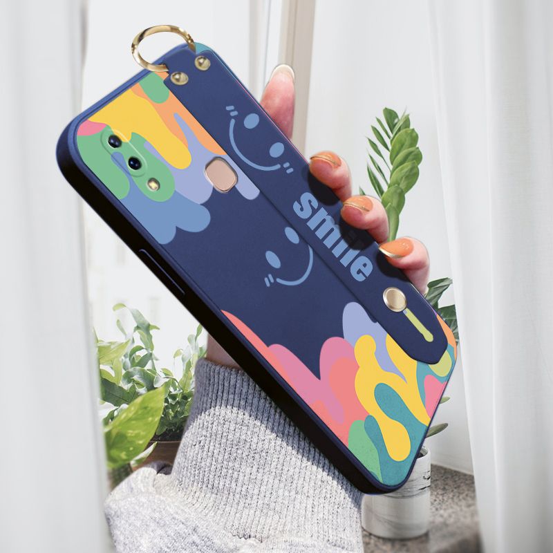 ZeroQiQi for Vivo Y85 Wrist Strap Case Soft Candy Color Splash Ink Cover Trend Square Printed Pattern Liquid Silicone Phone Case
