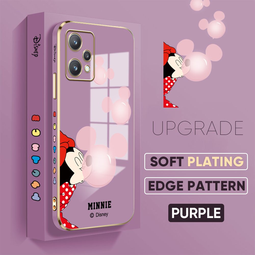 Jizetin (Free Lanyard) Realme 9 Pro Back Cover Bubble Mouse Luxury 6D Plating Case Side Pattern Soft Silicone Square Mobile Phone Cases