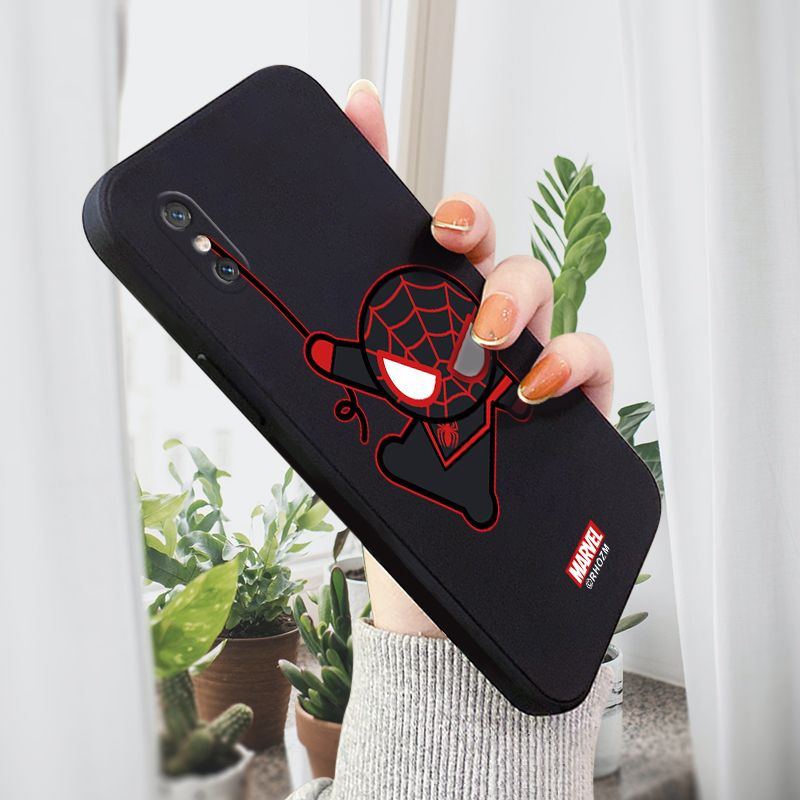AMORVOR for Xiaomi MI 8 Pro Back Cover Cartoon Cute Spiderman Side design Soft Case Liquid Silicone Phone Cases