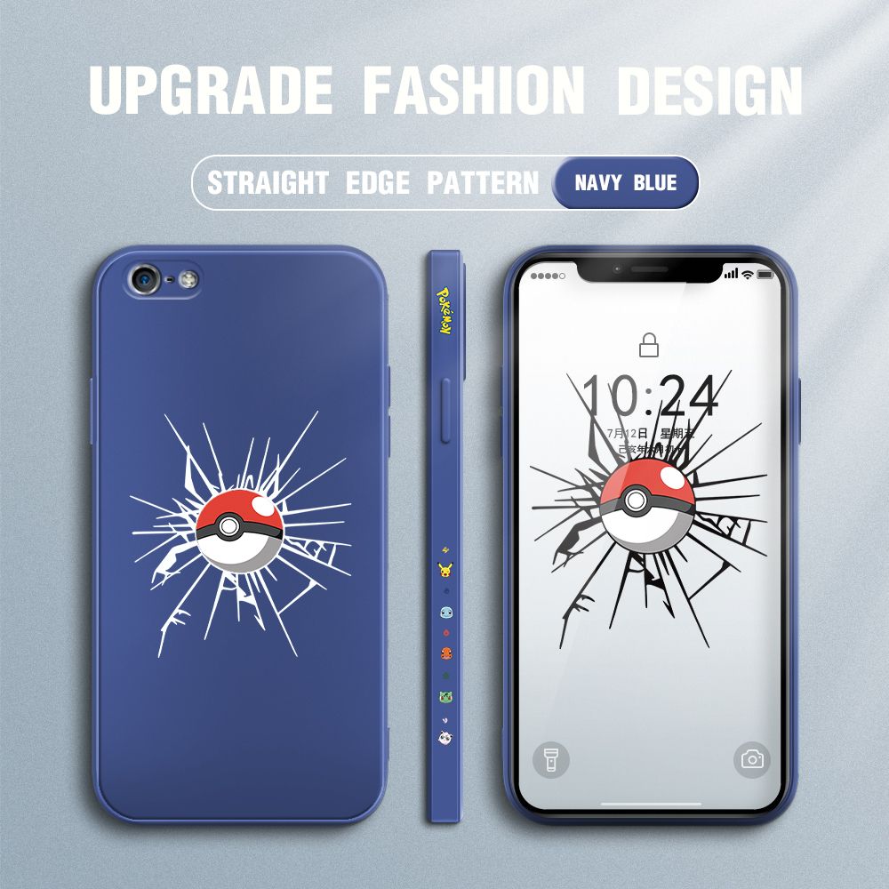 Jizetin for iPhone 5 Case Cartoon Pokémon Pocket Monster Design Side Design Phone Case Square Edge Pattern Liquid Silicone Cases Full Cover Camera Shockproof Protective Case