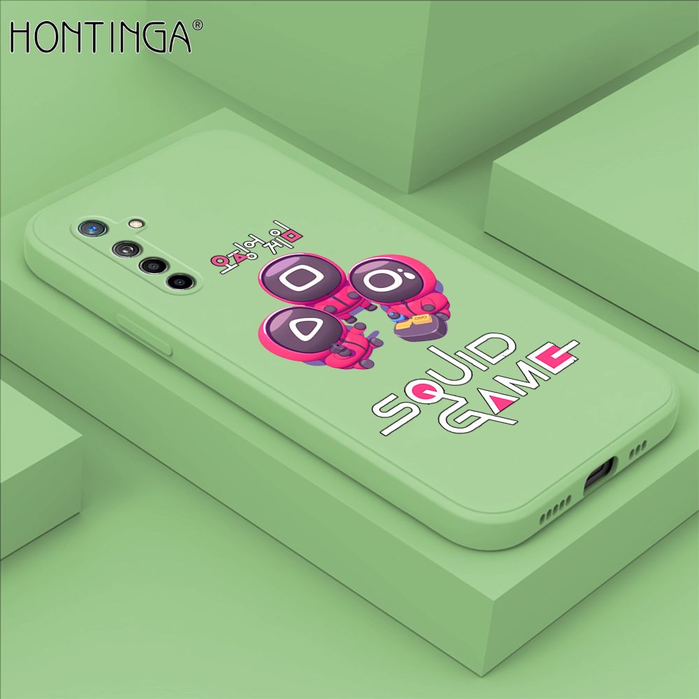 Hontinga for Realme X2 / XT / OPPO K5 Case Cute Cartoon Cute Squid Character Phone Cover Square Liquid Silicone Shockproof Phone Protective Case