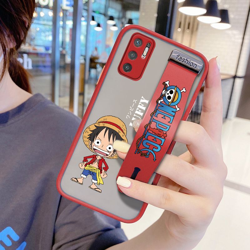 UCUC for Xiaomi Redmi Note 10 5G Wrist Strap Case Anime One Piece Luffy Wristband Printing Cover Shockproof Frosted Phone Case