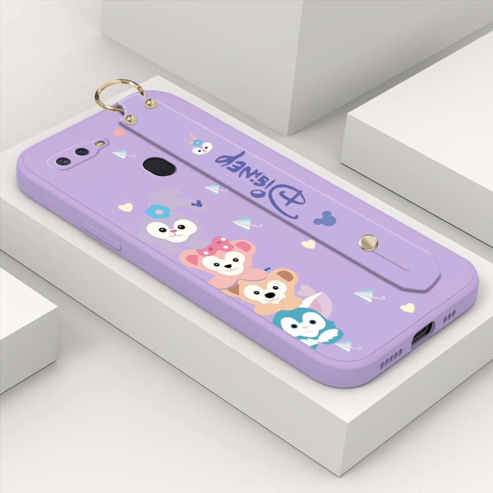 ZeroQiQi for OPPO F9 Wrist Strap Case INS Cute Style Creative Cartoon Rabbit and Fox Cover Thin Square Edge Liquid Silicone Phone Case