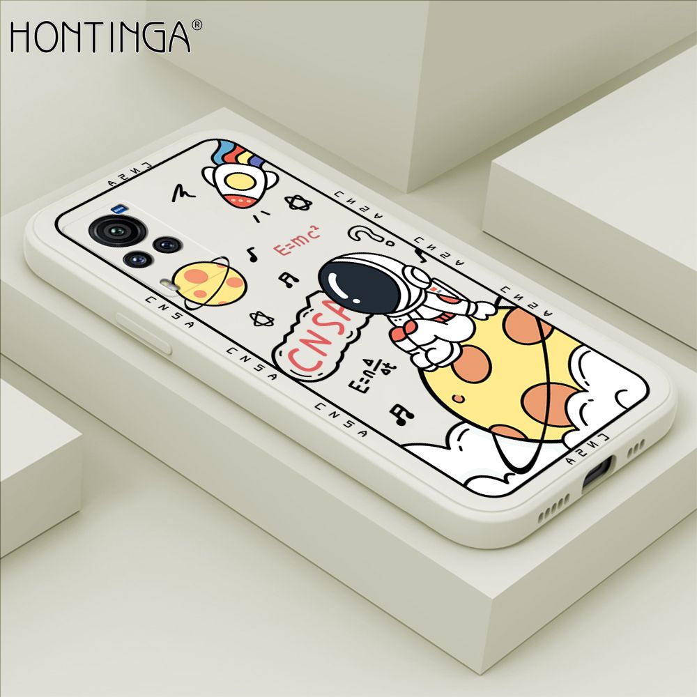Hontinga for Vivo X60 Pro 5G Case Cartoon Astronauts Phone Case Phone Case Soft Square Edge Silicone Cases Full Lens Cover Shockproof Protection Cover