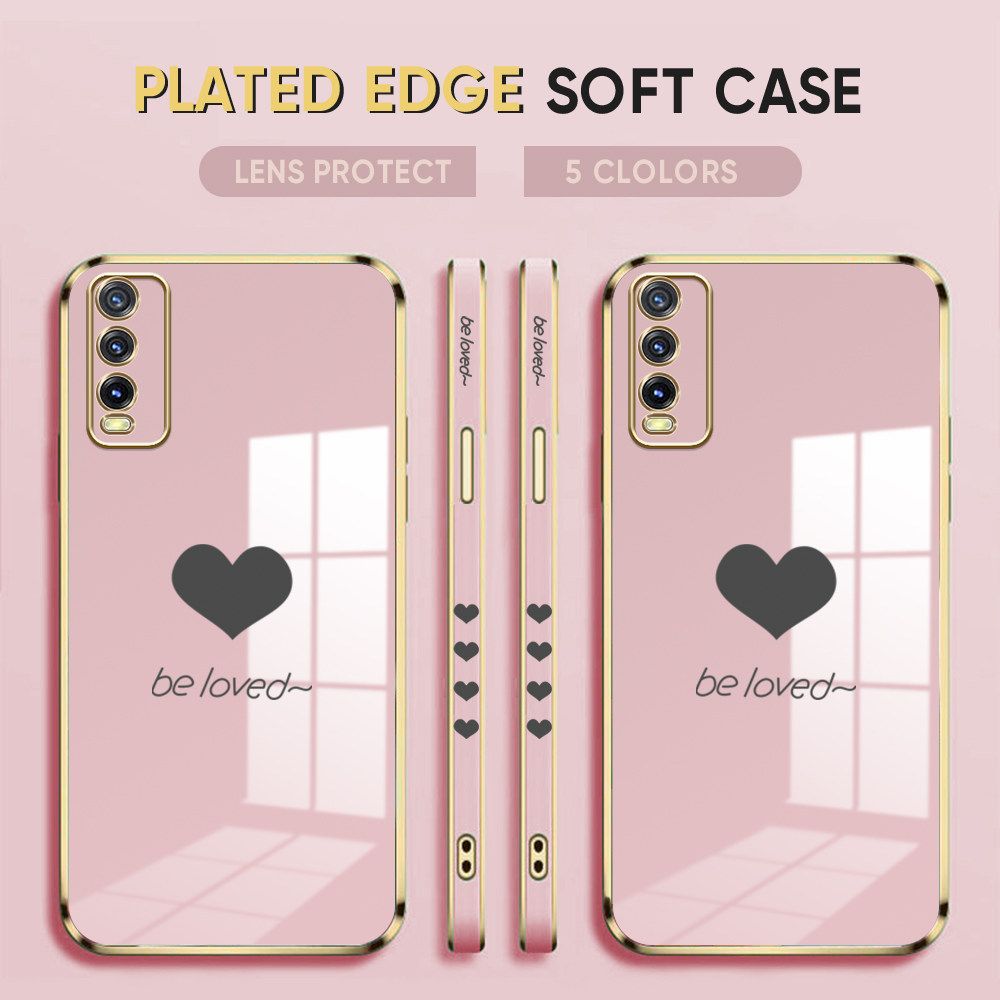 Luxury 6D Plating Case for Vivo Y85 Phone Cases Lover Heart Side Print Soft Silicone Square Back Cover