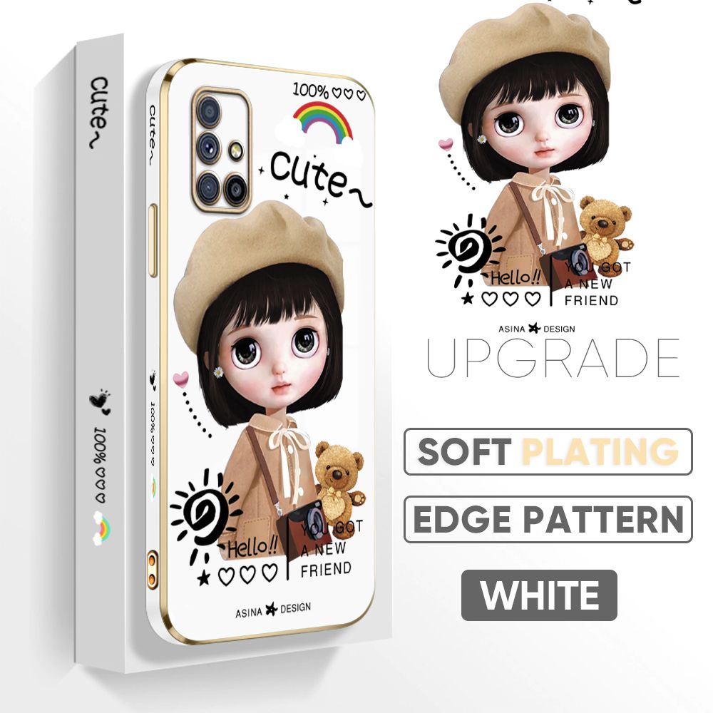 TA for Samsung Galaxy M51 Back Cover + Free Lanyard Satchel Girl Luxury 6D Plating Case Side Pattern Soft Silicone Square Phone Cases