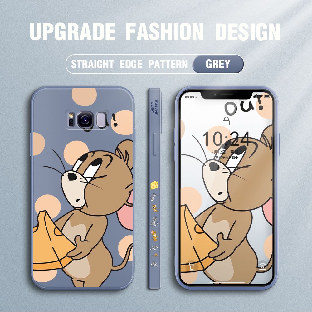 Jizetin for Samsung Galaxy S8 Plus Case Tom and Jerry Design Side Design Phone Case Square Edge Pattern Liquid Silicone Cases Full Cover Camera Shockproof Protective Case