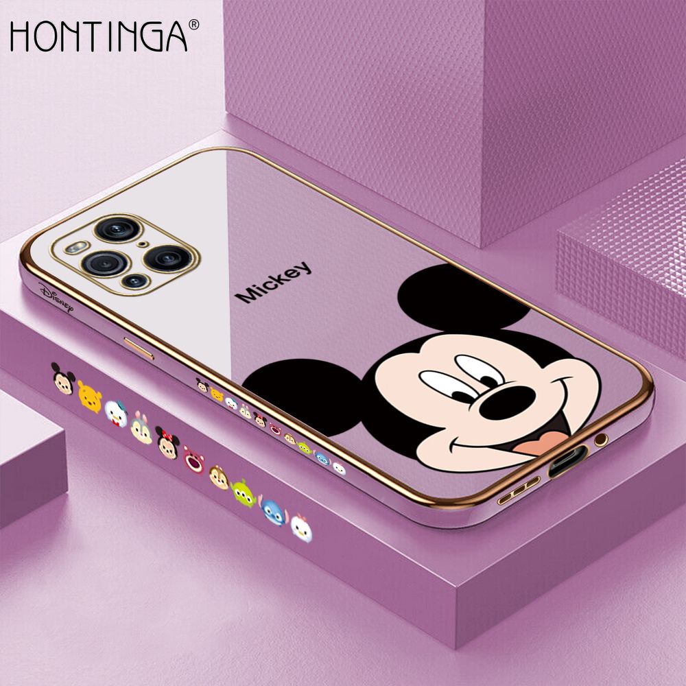 Hontinga for OPPO Find X3 Pro Luxury 6D Plating Soft Casing Silicone Square Frame Phone Case Shiny Bling Back Cover Cartoon Mouse Side Pattern Case
