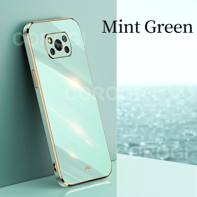 For Xiaomi POCO X3 Pro Cover Fashion Shiny Plating Square Bumper Slim Phone Case Soft TPU Silicone Shockproof Protective Back Cover