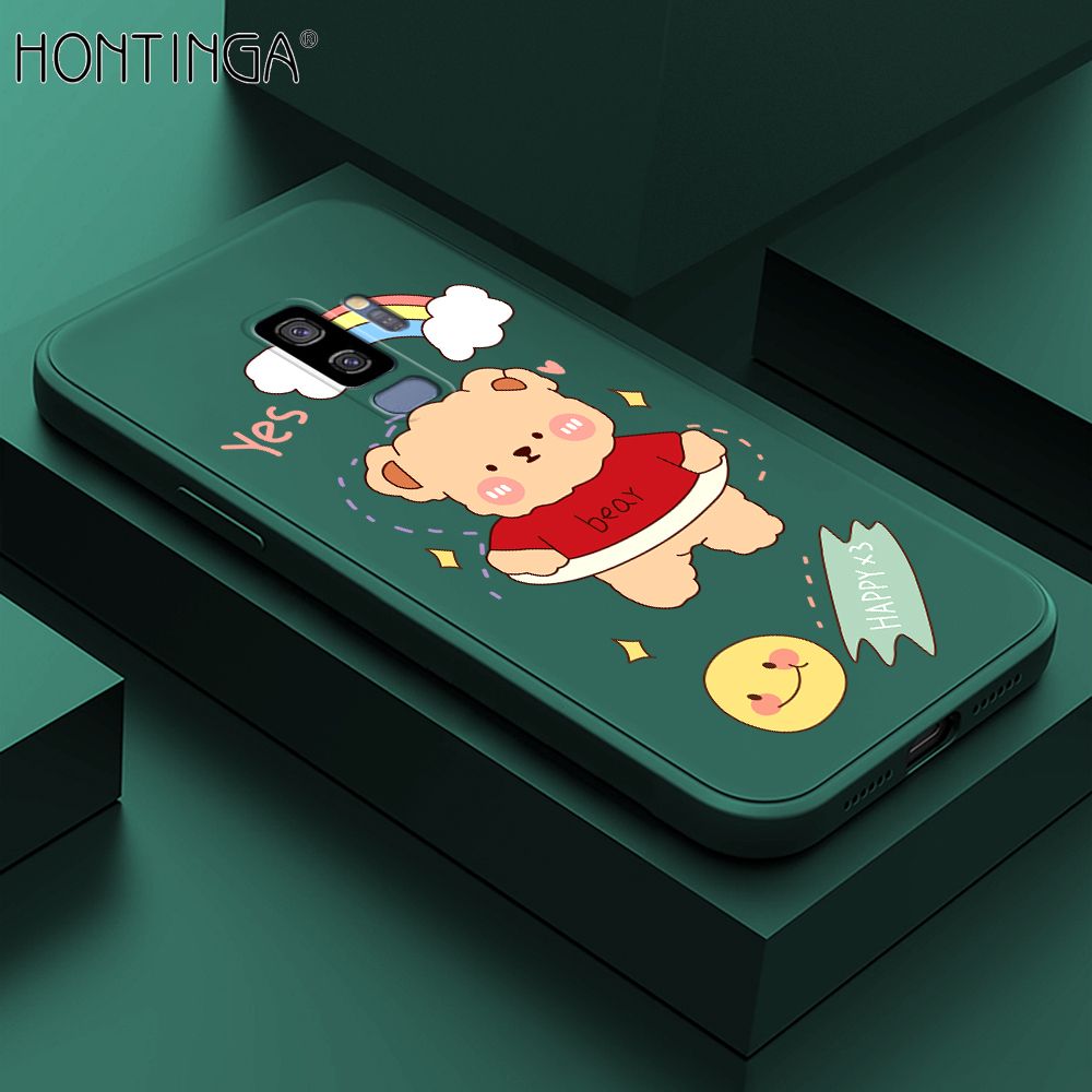 Hontinga for Samsung S9 Plus Case Lovely Cartoon Bear Phone Case Phone Case Soft Square Edge Silicone Cases Full Lens Cover Shockproof Protection Cover