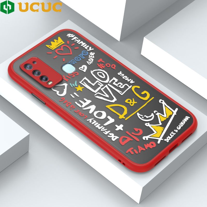 UCUC for Vivo Y50 Y30 Y30I 1938 Back Cover LOVE Graffiti Frosted Transparent Hard Phone Case Thin Shockproof Full Cover Camera Protect Case