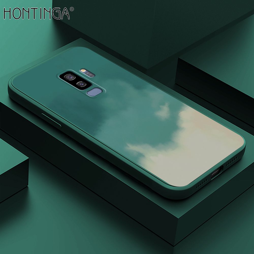 Hontinga for Samsung S9 Plus Case Watercolor Gradient Liquid Soft Square Silicone Phone Case Shockproof Protection Rubber Cover