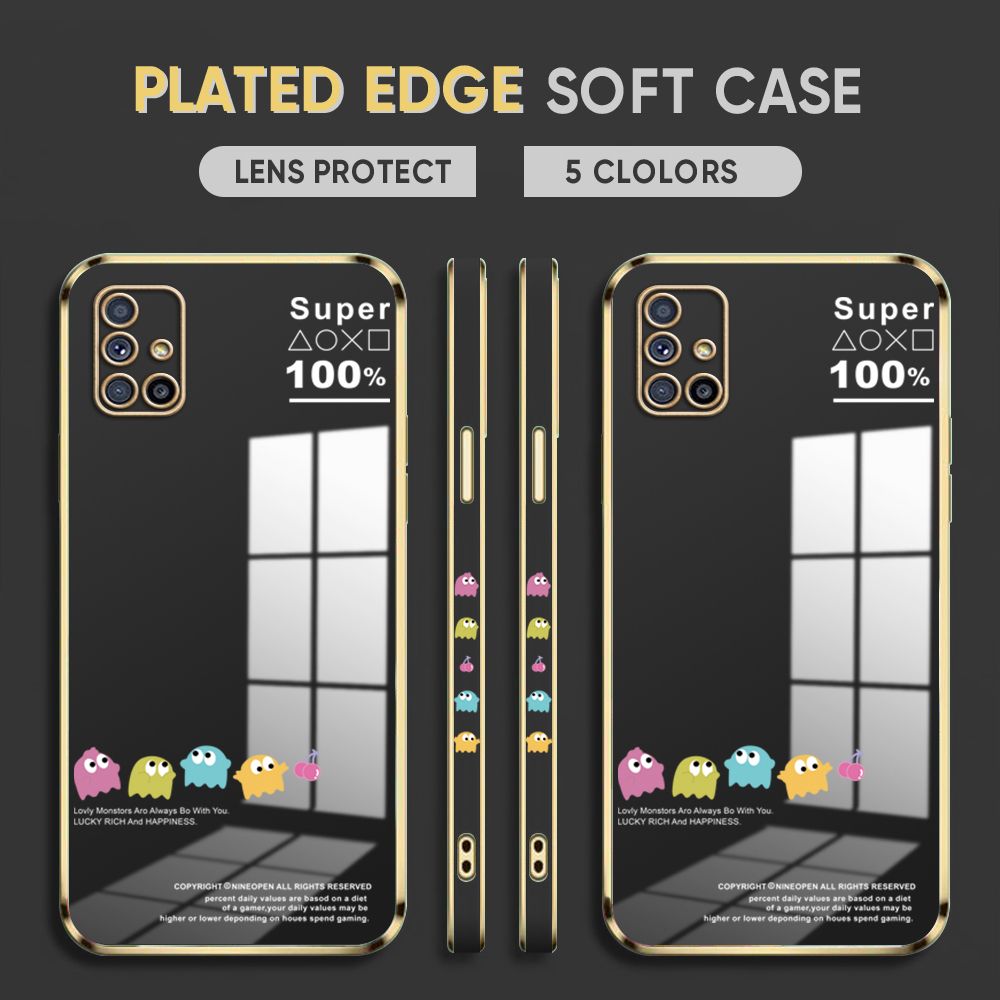 Luxury 6D Plating Case for Samsung M51 Back Cover Game Little Monster Side Pattern Soft Silicone Square Phone Cases