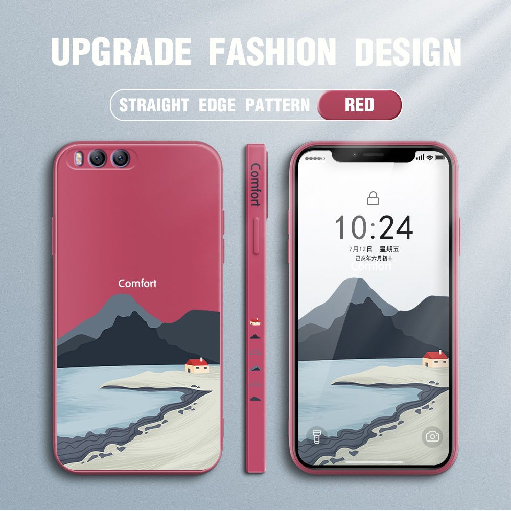 Jizetin for Xiaomi Mi 6 Case Mount Fuji Design Side Design Phone Case Square Edge Pattern Liquid Silicone Cases Full Cover Camera Shockproof Protective Case