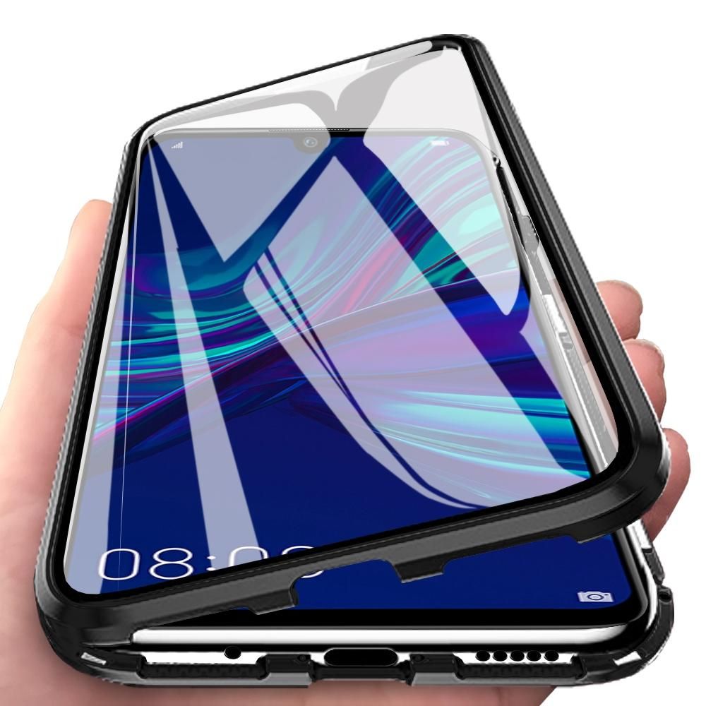 For Huawei P Smart- 2019 Casing 360° Full Body Transparent Tempered Glass with Magnetic Adsorption Metal Bumper Case Cover