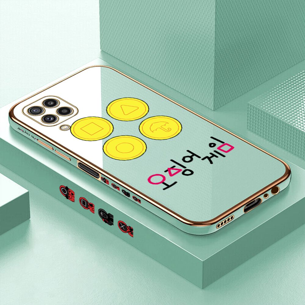 Luxury 6D Plating Case for Samsung M32 Popular Games Side Pattern Back Cover Soft Silicone Square Phone Cases + Free Lanyard