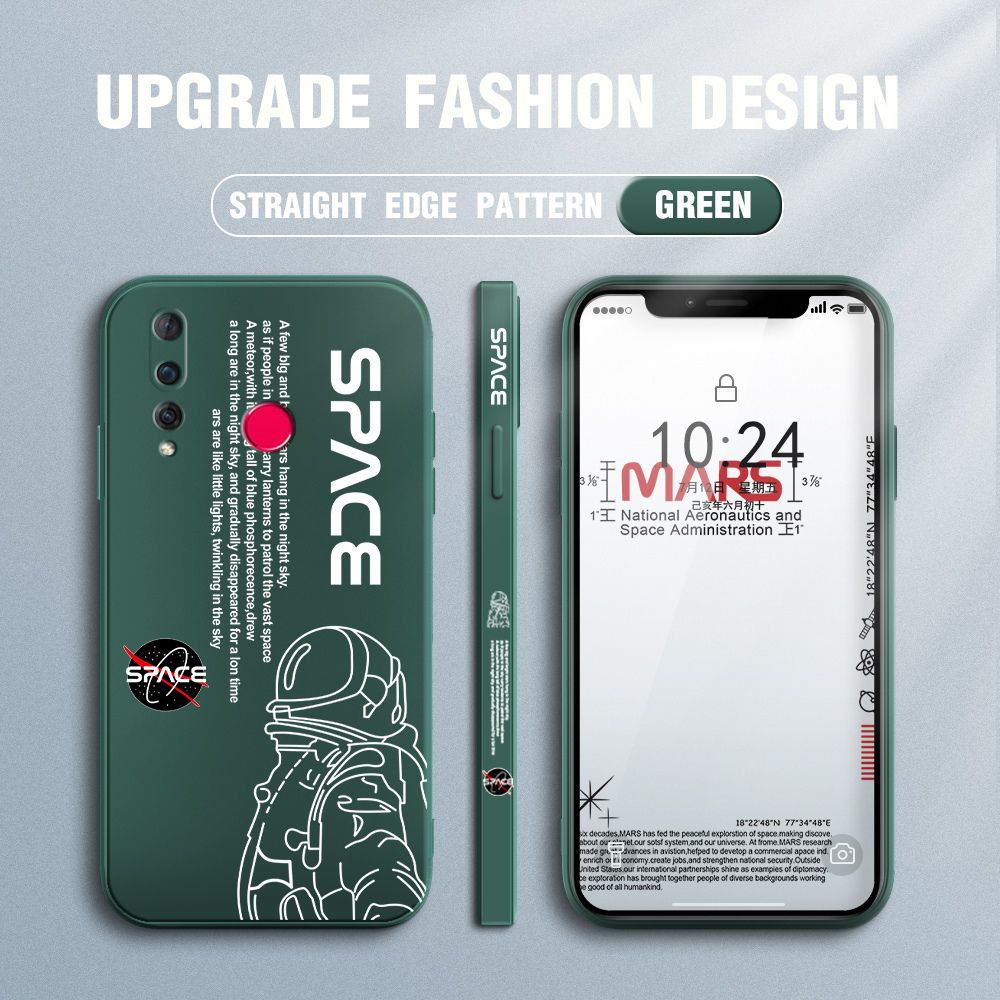 Jizetin for Huawei Nova 4 Case NASA Astronaut Design Side Design Phone Case Square Edge Pattern Liquid Silicone Cases Full Cover Camera Shockproof Protective Case
