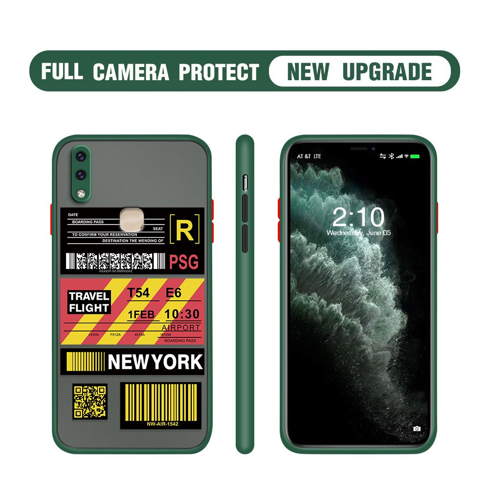 Hontinga for Vivo Y85 Case Creative Flight Ticket Cover Camera Shockproof Protection Case Edge Frosted Transparent Phone Cover