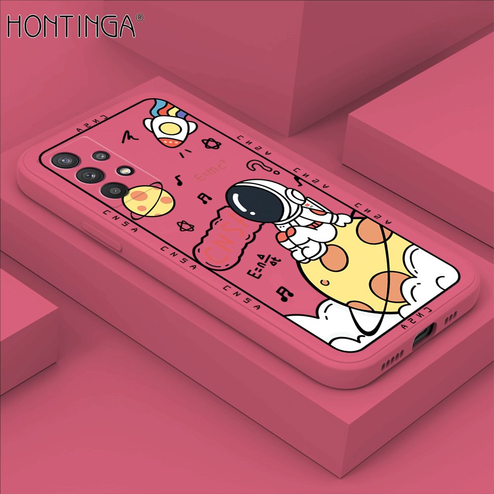 Hontinga for Samsung A32 5G Case Cartoon Astronauts Phone Case Phone Case Soft Square Edge Silicone Cases Full Lens Cover Shockproof Protection Cover