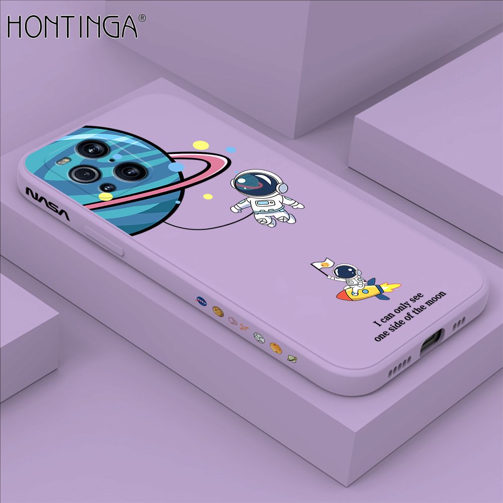 Hontinga for OPPO Find X3 / Find X3 Pro Case Cartoon Astronaut Side Design Back Cover Soft Square Edge Liquid Silicone Phone Cases
