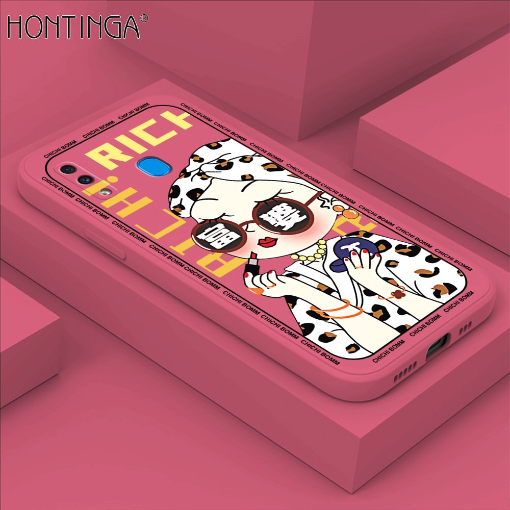 Hontinga for Samsung A20 A30 Case Fashion Sunglasses Rich Girl Phone Case Phone Case Soft Square Edge Silicone Cases Full Lens Cover Shockproof Protection Cover