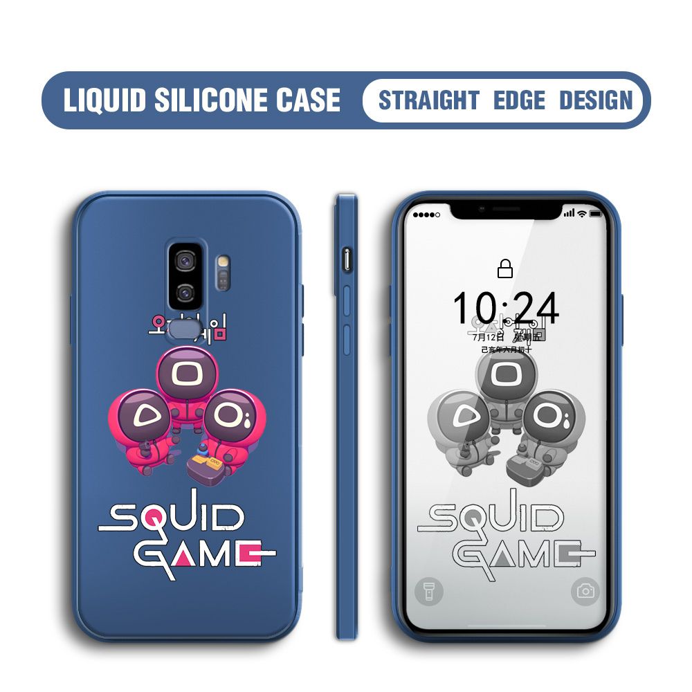 Jizetin for Samsung Galaxy S9 Plus Case Cute Cartoon Cute Squid Character Phone Cover Square Liquid Silicone Shockproof Phone Protective Case