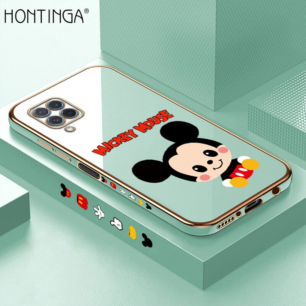 Hontinga for Samsung M62 F62 Back Cover + Free Lanyard Luxury 6D Plating Cute Cartoon Mouse Side Pattern Case Soft Silicone Square Mobile Cover
