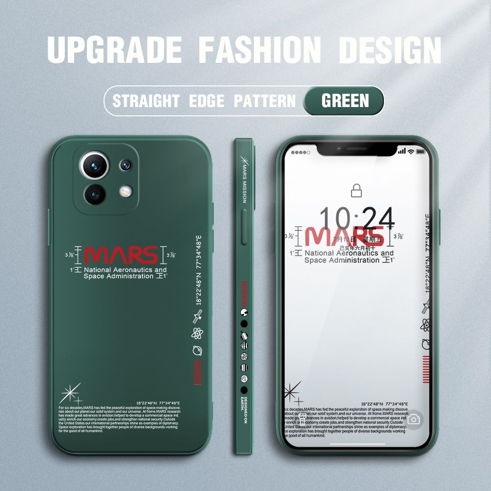 Jizetin for Xiaomi Mi 11 Case New NASA Design Side Design Phone Case Square Edge Pattern Liquid Silicone Cases Full Cover Camera Soft Protection Case