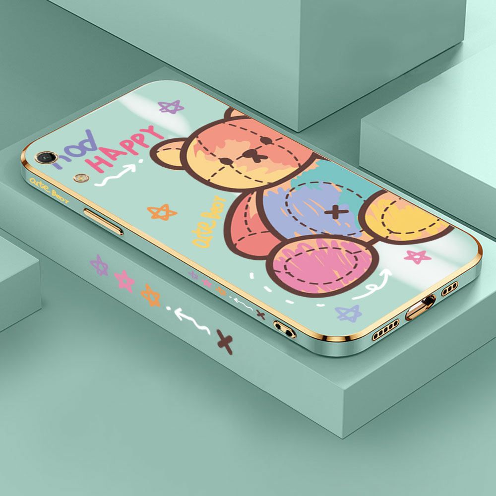 Jizetin (Free Lanyard) Huawei Y6 Pro 2019 Case Color Doll Bear Luxury 6D Plating Soft Casing Silicone Ultra Thin Phone Cover