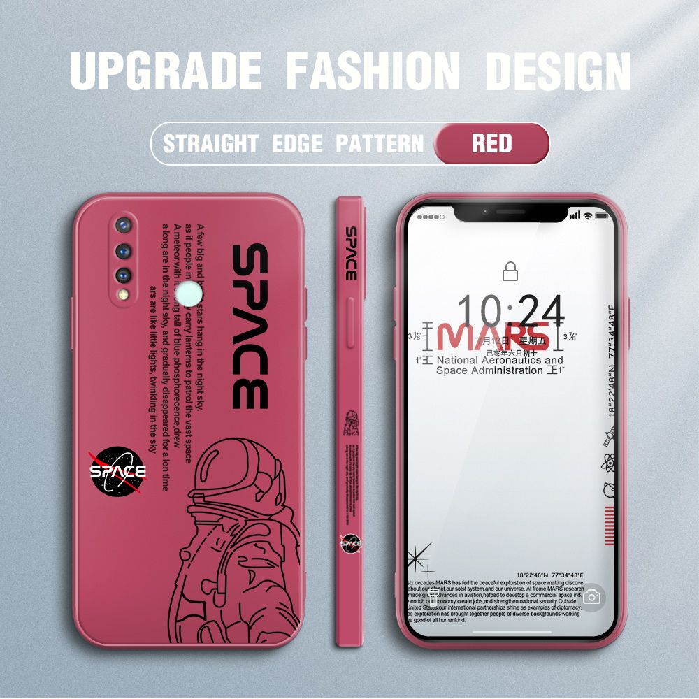 Jizetin for Vivo Y19 Case NASA Astronaut Design Side Design Phone Case Square Edge Pattern Liquid Silicone Cases Full Cover Camera Shockproof Protective Case