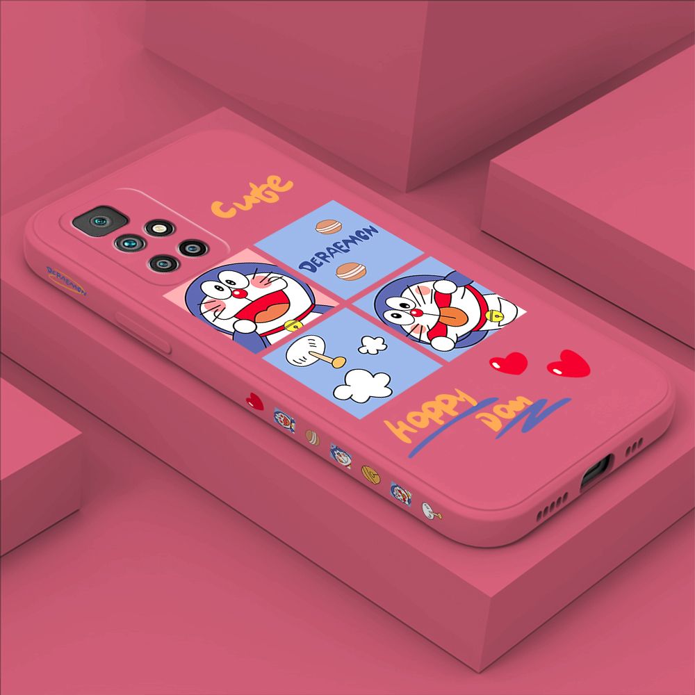 Hontinga for Xiaomi Redmi 10 Case Side Design Cartoon Cute Cat Back Cover Soft Square Edge Pattern Liquid Silicone Trend Phone Cases