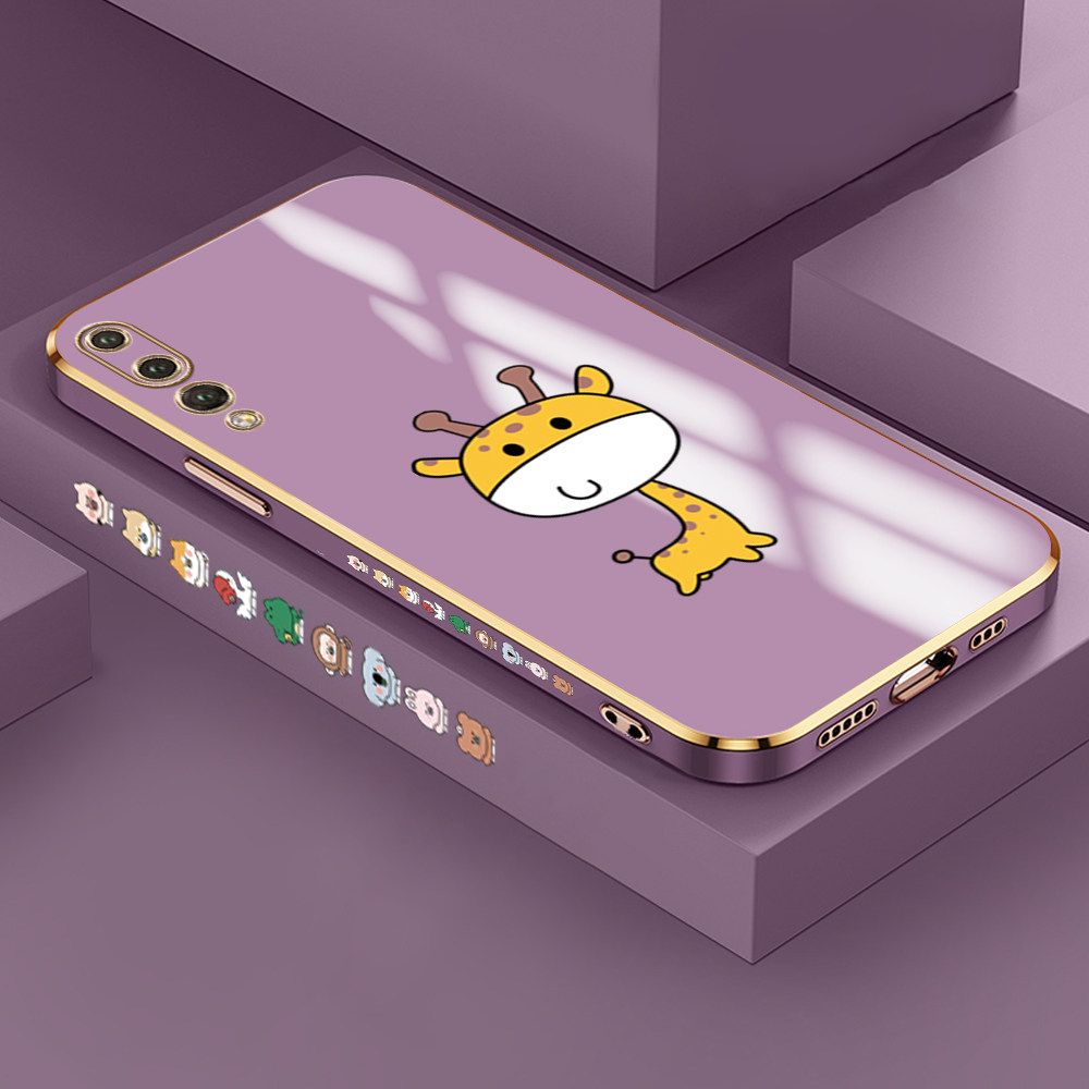 Jizetin (Free Lanyard) Huawei P20 Pro Case Cute Cartoon Big Head Giraffe Luxury 6D Plating Soft Casing Silicone Ultra Thin Phone Cover