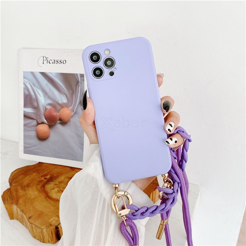 Luxury Marble Amber Bracelet Necklace Lanyard Case For iPhone 11 13 12 Pro Max X XS XR 6 6S 7 8 Plus SE Mini Soft Silicone Cover