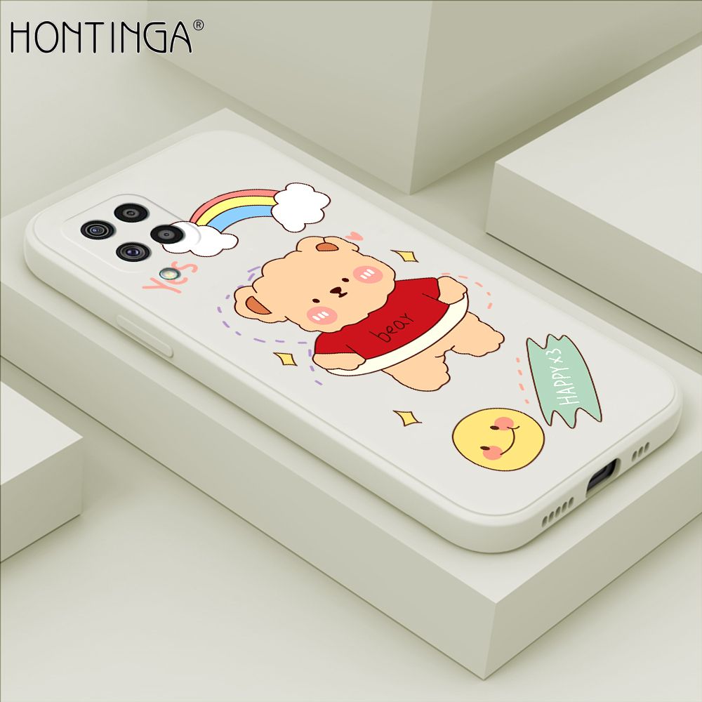 Hontinga for Samsung M62 Case Lovely Cartoon Bear Phone Case Phone Case Soft Square Edge Silicone Cases Full Lens Cover Shockproof Protection Cover