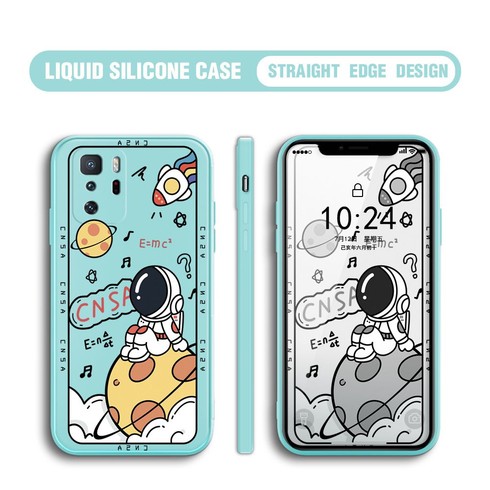 BILI for Xiaomi Poco X3 GT Back Cover Little Astronaut Sit In Planet Multicolor Liquid Silicone Phone Case Soft Square Lens Protection Phone Cases