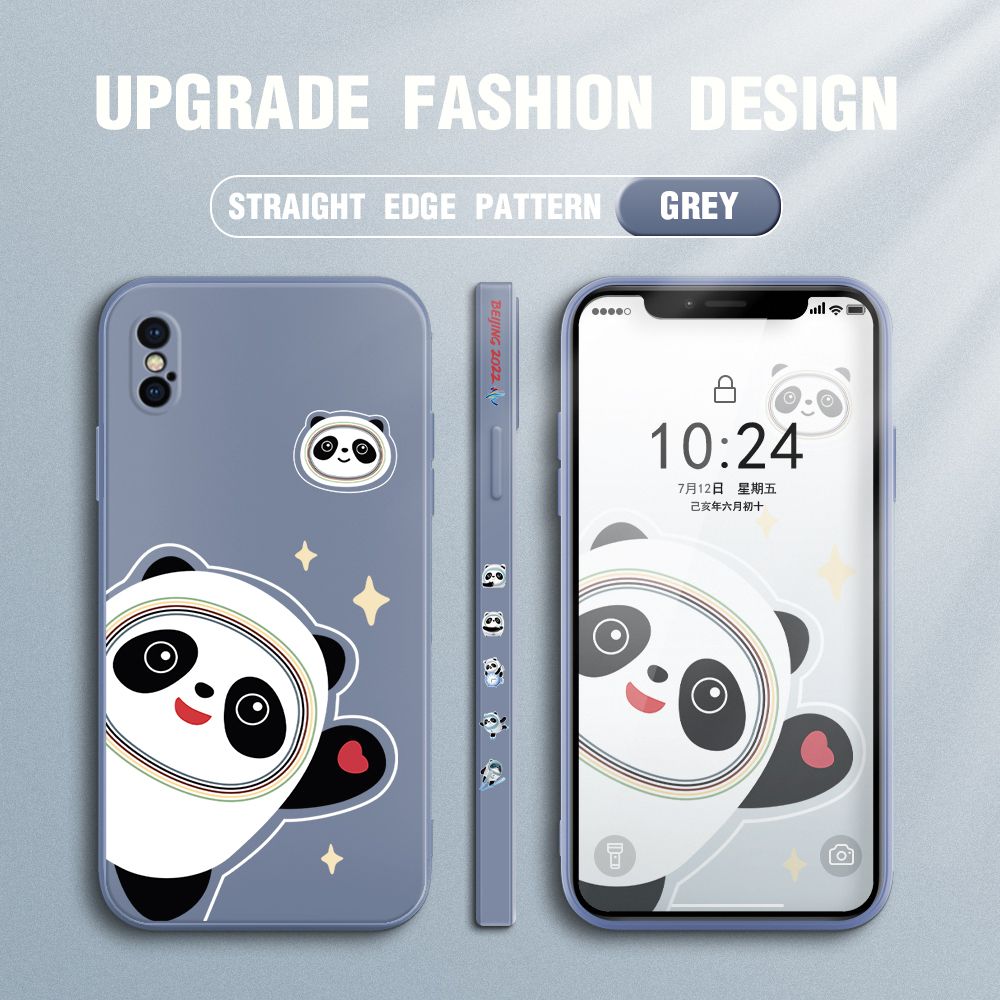 FHKL for iPhone XS Back Cover Bing Dwen Dwen Side design Soft Case Multicolor Liquid Silicone Phone Cases