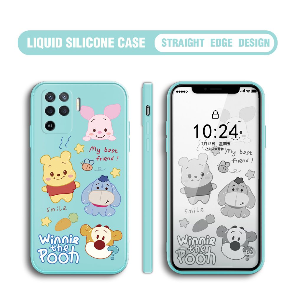 BILI for OPPO F19 Pro / A94 / Reno 5F / Reno 5 Lite Back Cover Cute Winne Friends Multicolor Liquid Silicone Phone Case Soft Square Lens Protection Phone Cases